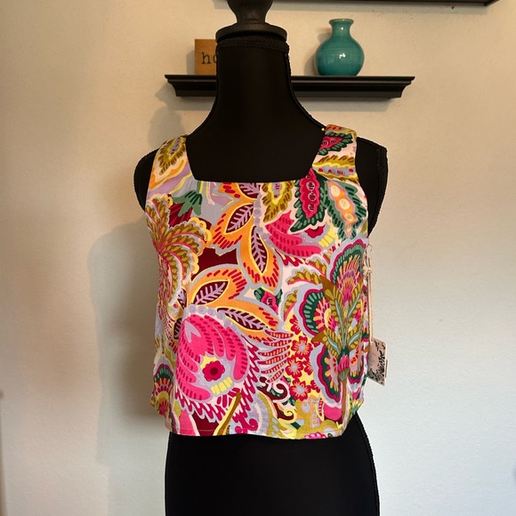 Chelsea & Violet Tops - Chelsea & Violet Floral Paisley Satin Finish Cropped Tank Top, Fairy Boho Vibes